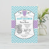 Blauwgroen Paars Gray Chevron Baby shower Uitnodig Kaart (Staand voorkant)