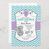 Blauwgroen Paars Gray Chevron Baby shower Uitnodig Kaart (Voorkant / Achterkant)