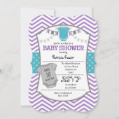 Blauwgroen Paars Gray Chevron Baby shower Uitnodig Kaart (Voorkant)