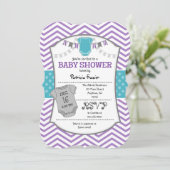 Blauwgroen Paars Gray Chevron Baby shower Uitnodig Kaart (Staand voorkant)