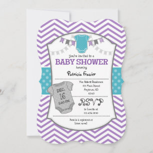 Blauwgroen Paars Gray Chevron Baby shower Uitnodig Kaart