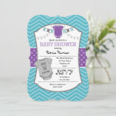 Blauwgroen Paars Gray Chevron Baby shower Uitnodig Kaart (Staand voorkant)