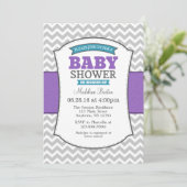 Blauwgroen Paars Gray Chevron Baby shower Uitnodig Kaart (Staand voorkant)