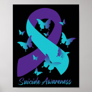 Blauwgroen Paars koolstofbutterflies Zelfmoordprev Poster