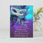 Blauwgroen Paars masker Masquerade Birthday 2 Kaart (Staand voorkant)