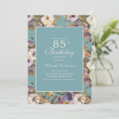 Blauwgroen Paars Mustard Ivory Floral 85th Birthda Kaart (Staand voorkant)