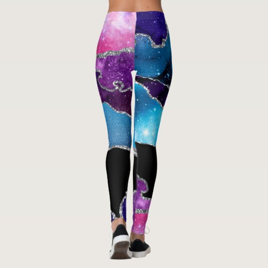 Blauwgroen Paars Silver Black gemarmerd Agate en G Leggings (Achterkant)