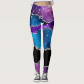 Blauwgroen Paars Silver Black gemarmerd Agate en G Leggings (Voorkant)