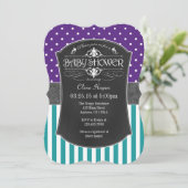 Blauwgroen Paars Stripes Baby shower van chromobas Kaart (Staand voorkant)