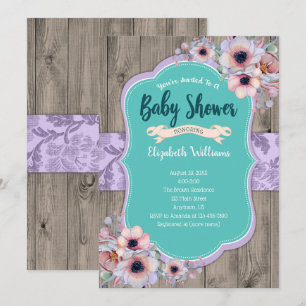 Blauwgroen Paars Waterverf bloemen Baby shower Kaart