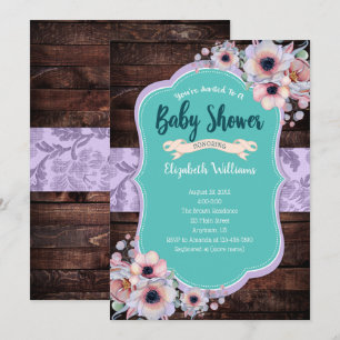 Blauwgroen Paars Waterverf bloemen Baby shower Kaart