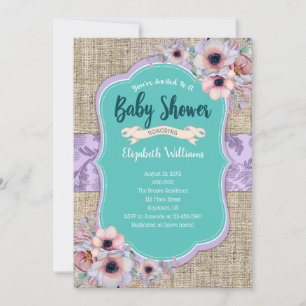 Blauwgroen Paars Waterverf Bloemen Baby shower Kaart