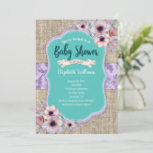 Blauwgroen Paars Waterverf Bloemen Baby shower Kaart (Staand voorkant)