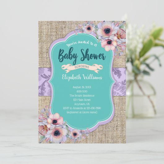 Blauwgroen Paars Waterverf Bloemen Baby shower Kaart (Staand voorkant)