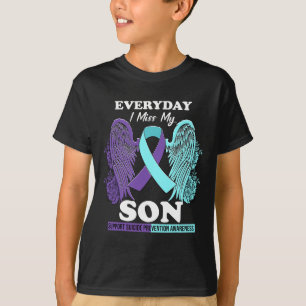 Blauwgroen Paars Wing Miss Love Son Suicide Preven T-shirt