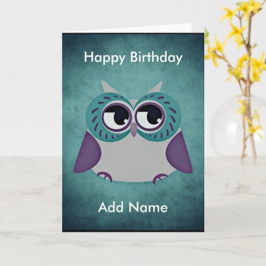 Blauwgroen & Paarse Aangepaste Verjaardag Kaart (Gele Bloem)