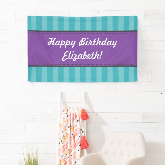 Blauwgroen Paarse Aqua Blue Lavender Birthday Bann Spandoek (Insitu)