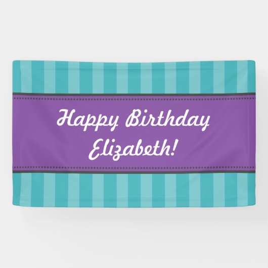 Blauwgroen Paarse Aqua Blue Lavender Birthday Bann Spandoek (Horizontaal)