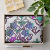 BLAUWGROEN PAARSE BLAUWE GROENE BORDUURBLOEMEN TISSUEPAPIER (Geschenk)