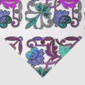 BLAUWGROEN PAARSE BLAUWE GROENE BORDUURBLOEMEN TISSUEPAPIER (Detail)