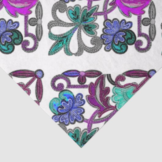 BLAUWGROEN PAARSE BLAUWE GROENE BORDUURBLOEMEN TISSUEPAPIER (Detail)