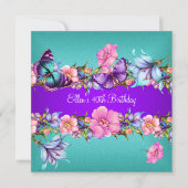 Blauwgroen Paarse blauwe roze vlinder Birthday Par Kaart (Voorkant)
