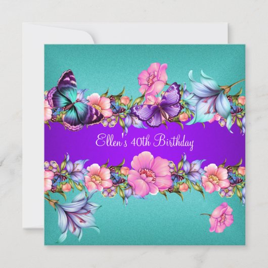 Blauwgroen Paarse blauwe roze vlinder Birthday Par Kaart (Voorkant)