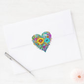  Blauwgroen Paarse Bloemen Hart | Valentijnsdag Hart Sticker (Envelop)
