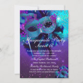 Blauwgroen Paarse doezelaar Masquerade Invite Kaart (Voorkant)