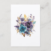 Blauwgroen, Paarse en gouden bloemen bruiloft gast Informatiekaartje (Achterkant)