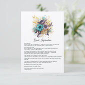 Blauwgroen, Paarse en gouden bloemen bruiloft gast Informatiekaartje (Staand voorkant)