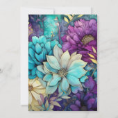 Blauwgroen, Paarse en gouden bloemenbruiloft Kaart (Achterkant)