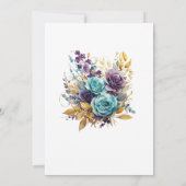 Blauwgroen, Paarse en gouden bloemenbruiloft Kaart (Achterkant)