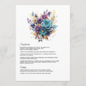 Blauwgroen, Paarse en gouden bloemenbruiloft Menu (Achterkant)