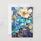 Blauwgroen, Paarse en gouden bloemenbruiloft RSVP Kaartje (Achterkant)