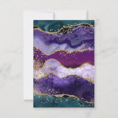 Blauwgroen, Paarse en goudglitter Agate Wedding RSVP Kaartje (Achterkant)