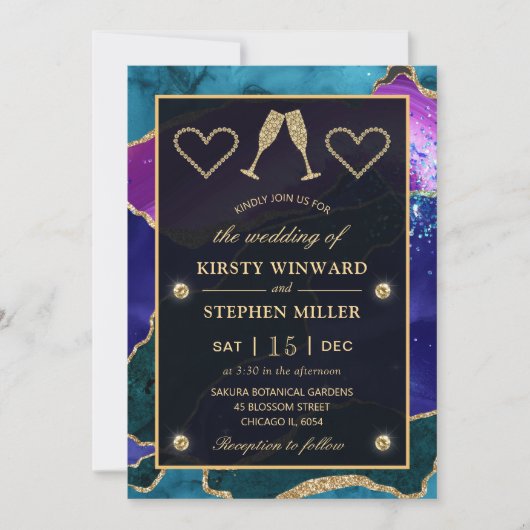 Blauwgroen, Paarse en goudglitter Peacock Agate We Kaart (Voorkant)