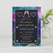 Blauwgroen, Paarse en goudglitter Peacock Agate We Kaart (Staand voorkant)