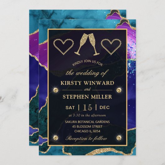 Blauwgroen, Paarse en goudglitter Peacock Agate We Kaart (Voorkant / Achterkant)