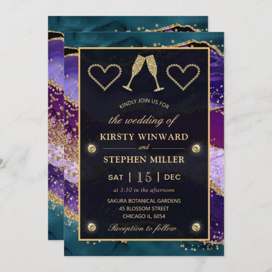 Blauwgroen, Paarse en goudparelbruding Kaart (Voorkant / Achterkant)