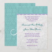 Blauwgroen Paarse en Silver Wedding Sjabloon V01 Kaart (Voorkant / Achterkant)