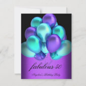 Blauwgroen Paarse Fabulous Black Balloons Partij Kaart (Voorkant)