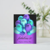 Blauwgroen Paarse Fabulous Black Balloons Partij Kaart (Staand voorkant)