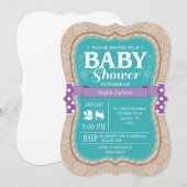 Blauwgroen Paarse Floral Flower Baby shower Invita Kaart (Voorkant / Achterkant)
