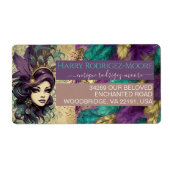 Blauwgroen paarse geel Mardi Gras thema custom Etiket (Voorkant)