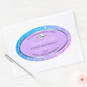 Blauwgroen Paarse Glitter Product Labels Logo diam