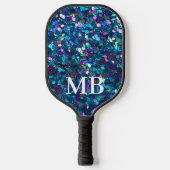 Blauwgroen Paarse Glitter Sparkle Glam Monogram Pickleball Paddle (Voorkant)