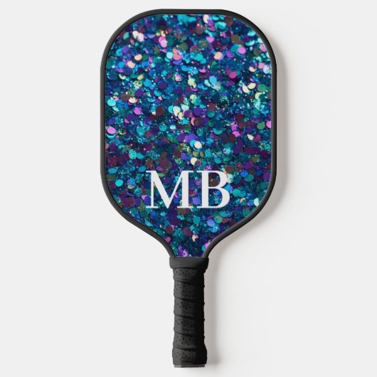 Blauwgroen Paarse Glitter Sparkle Glam Monogram Pickleball Paddle (Voorkant)