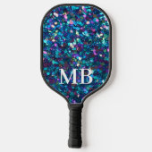 Blauwgroen Paarse Glitter Sparkle Glam Monogram Pickleball Paddle (Achterkant)