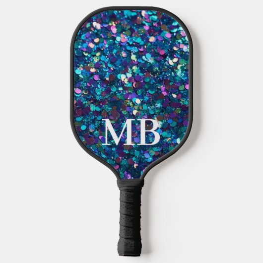 Blauwgroen Paarse Glitter Sparkle Glam Monogram Pickleball Paddle (Achterkant)